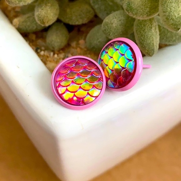 DIY Hot Pink and Pink Mermaid Post Glass Cabochon Earrings - Picture 4 of 5
